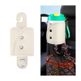 FALVFUN Car Seat Back Cup Holder Hook, Multifunctional Lether Vehicle Headrest Hanging Organizer with Hook, Portable Automotive Water Cup Storage Hanger Accessories, Universal Fit (White)