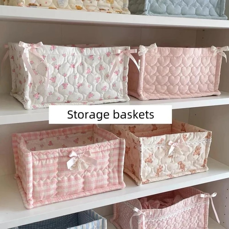 Snblzhef Fabric Quilted Storage Basket Cute Fabric Storage BOX Fabric