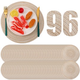 Buryeah 12 Inch Christmas Round Placemats Wedding Circle Woven Placemats Boho Decor Washable Dining Table Mats Tablescape Hosting Friends for Birthday Dinner Parties(Beige,96 Pieces)