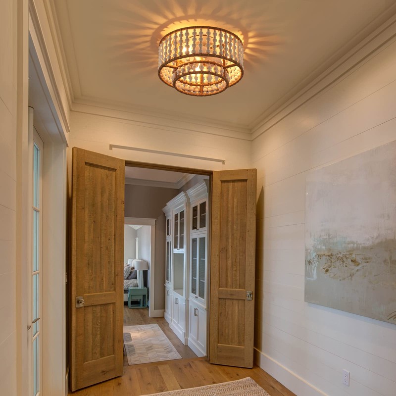 VANZARLA Boho Flush Mount Light Fixture Farmhouse, 3-Light Rustic Hallway