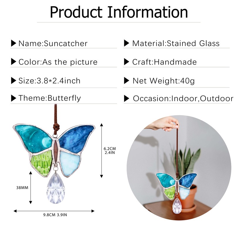 H&D HYALINE & DORA Indoor Butterfly Tiffany Style Stained Glass
