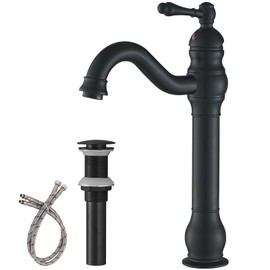 BWE 360° Swivel Bathroom Vessel Sink Faucet Matte Black Single Handle One Hole Lavatory Mixer Tap with Pop Up Drain Assembly without Overflow and Supply Line Tap Body
