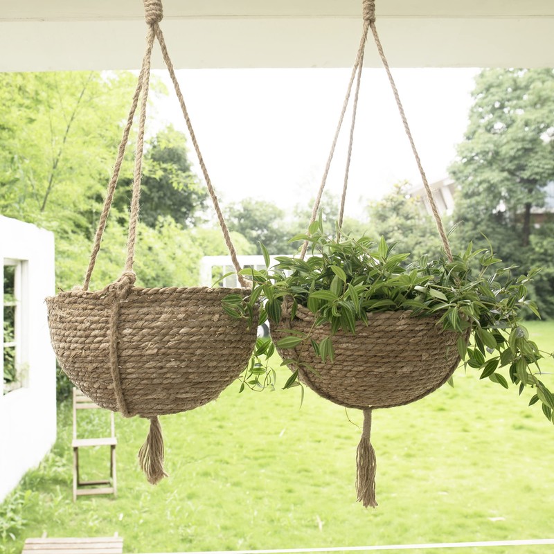 Natural Seagrass Hanging Planter Basket Set, Indoor Plant Pots, Boho