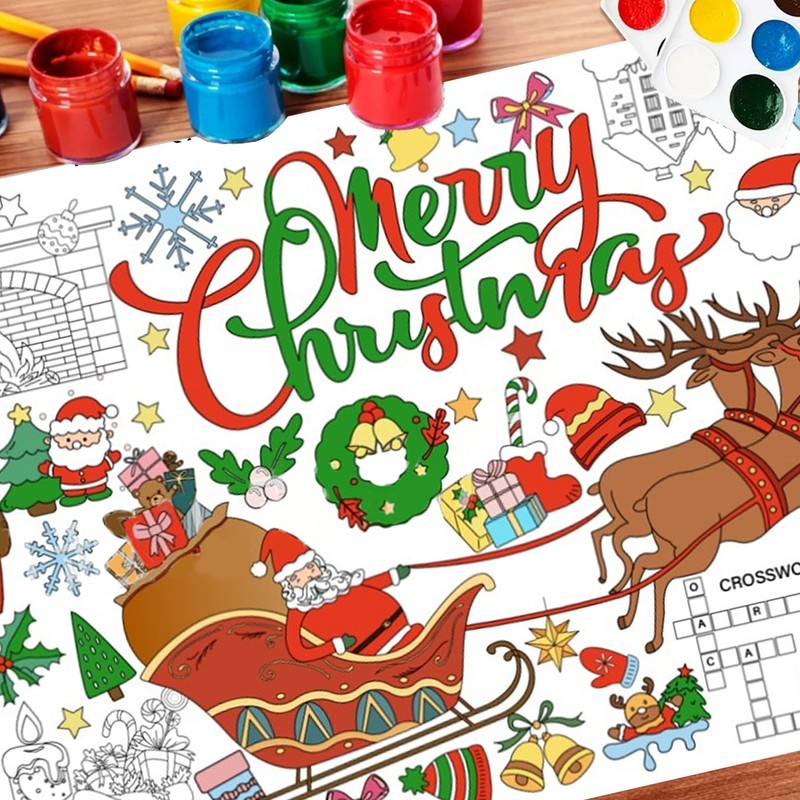 ZAKVOOR Giant Christmas Coloring Tablecloth, 31 x 72 Inches Paper
