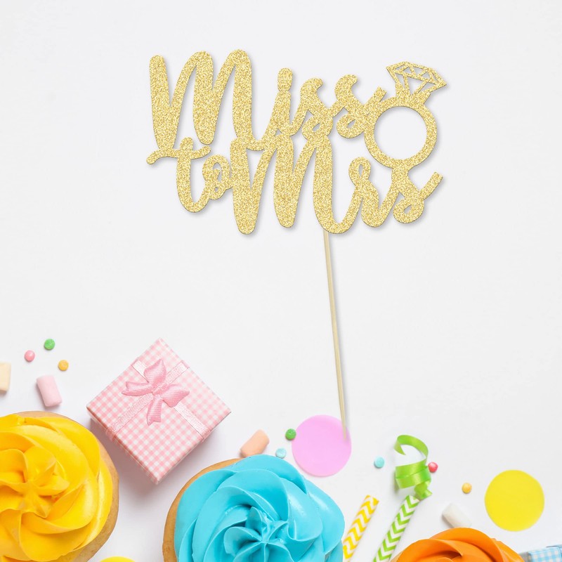 1 decoración para tarta de Miss to Mrs con purpurina