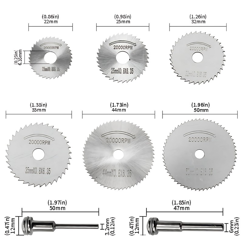 AMSAMOTION High Speed Steel Rotary Tool Blades; 8 Small Circular