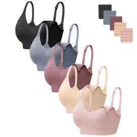 HBselect - Paquete de 5 sujetadores de lactancia para mujer, sin costuras, brasier de lactancia materna, brasier para dormir embarazada, Paquete de 5 (negro/nude/rosa/azul polvoriento) rosa, L