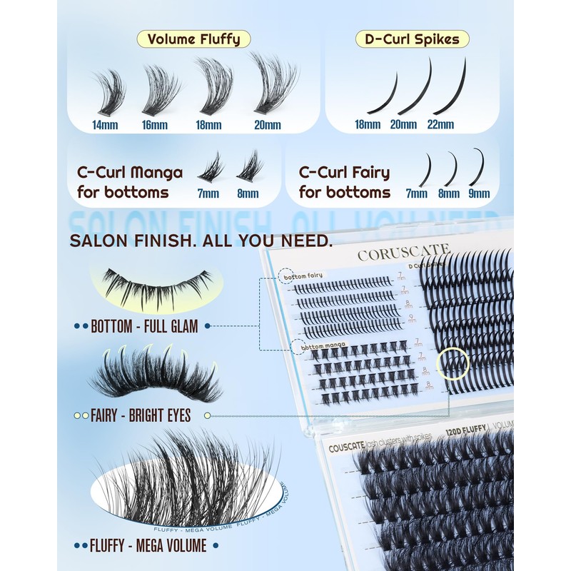 CORUSCATE Lash Clusters Spikes with Bottom Lashes 120D Eyelash Clusters