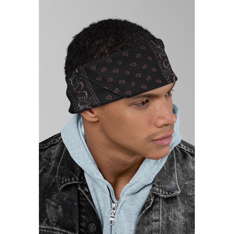Motique Accessories Two Tone Paisley Bandana Black