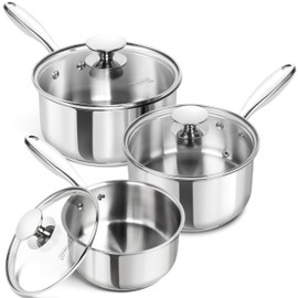 MICHELANGELO Stainless Steel Sauce Pan Set - 1, 2, 3 Qt Saucepans with Lids, Small Stainless Steel Pots for Cooking, Induction Compatible, Dishwasher & Oven Safe