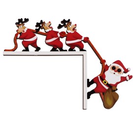 GEBETTER Christmas Door Frame Santa Claus Elk Wooden Christmas Door Decor Double-sided Christmas Door Ornaments Wooden Craft Decor for Christmas Door Decorations Frame Home Decors
