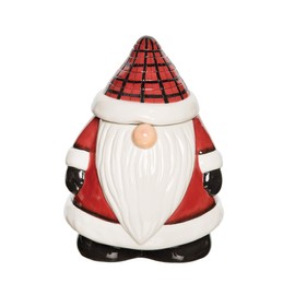 Gallerie II Plaid Gnome Cookie Jar 6.4" x 3.1" x 9" Red