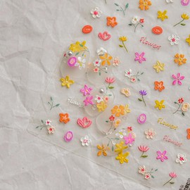 Flower Nail Stickers for Nail Art 2 Sheets 5D Embossed Cute Nail Decals Flower Self-Adhesive Small Floral Nail Supplies Manicure Sliders Stickers for Women DIY Nails Art Decoration