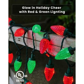SURAIELEC C9 LED Christmas Lights Outdoor, 68 FT 100 LED Christmas String Lights, Extendable Decorative Lights Indoor Outdoor for House, Trees, Roofs, Patio, Red & Green Glow, Waterproof, UL Listed