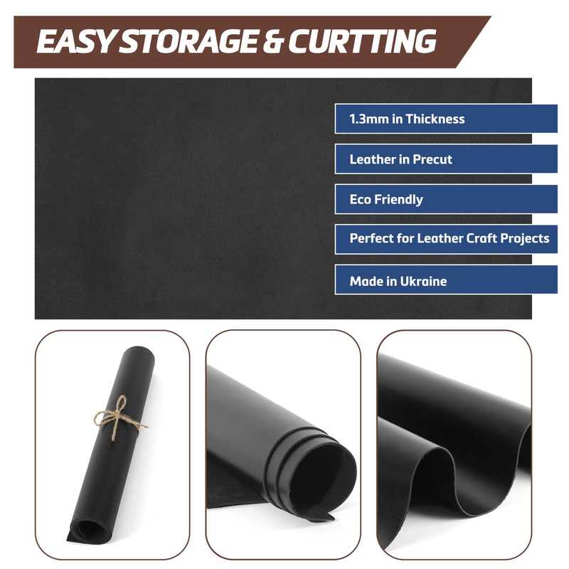 Shkira 12''X24'' Full Grain Black Leather Sheets for Crafts -