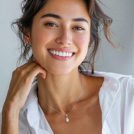 925 Sterling Silver Moonstone Necklace - Moonstone Teardrop Necklace - June Birthstone Necklace for Women Silver - Pear Moonstone Pendant - Silver Jewelry for Women - Minimalist Chain Necklace