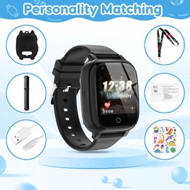 cjc 4G Smart Watch for Kids with GPS Tracker, Texting and Calling, Kids Watch for Ages 4-12 - Includes 2 Way Call, Video Call, Chat, SOS Alerts, App - Fun & Educational Birthday Gift Idea (Black)