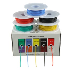 BOJACK 26 AWG Flexible Silicone Wire Electric Wire Hook up Wire Kit 300V Cables with Plus 20 φ3mm Heat Shrink Tubings and a Mini Wire Stripper(5 Colors 32.81Ft Each Color, 26AWG)