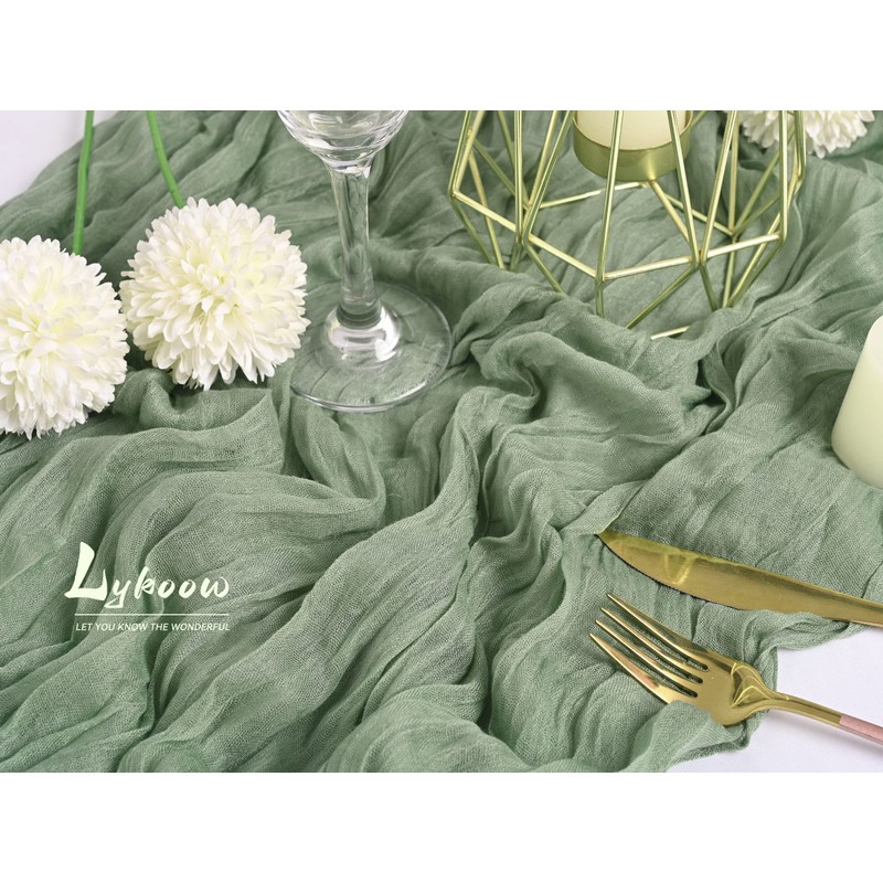 16 Packs Sage Green Cheesecloth Table Runner,10Ft x 35" Sage