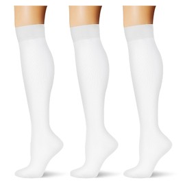 (3 pairs) Compression Socks 20-30 mmHg Long Socks for Women and Knee High Socks for Women 3 White S/M