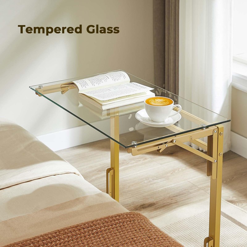 Tatub 24" Folding C Shaped End Table, Small Tempered Glass