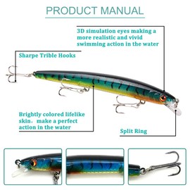 EQLEF Bait Fishing Set, Treple Hooks Minnow Bait Tinplate Sequin Bait Simulated False Bait for Bass Trout Saltwater Freshwater (Pack of 4)