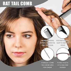 BRIMFULITE 8 Pcs Hair Brush Set with 1 Edge Brush 1 Rat Tail Comb 1 Bristle Hair Brush 1 Teasing Comb 4 Pcs Hair Clips for Makeup Slicking Back Hair Controlling Flyaway Braiding for Women Men (Black)