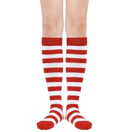 Zando Red And White Striped Socks White Knee High Socks for Women Knee High Stockings Boot Socks for Women Long Socks for Women Knee Socks Knee High White Socks D Red And White Striped One Size