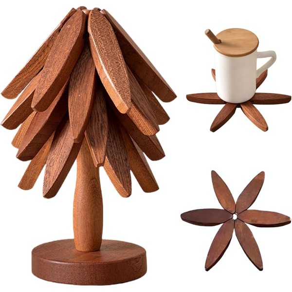 Wooden TrivetCollapsible Tree-Shaped Wooden Trivet Set for Hot Dishes -