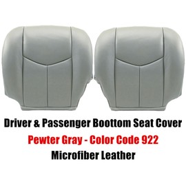 SecosAutoparts Driver & Passenger Bottom & Foam Cushion Leather Seat Cover Light Gray # 922 Compatible with Chevy/GMC Tahoe Suburban Avalanche Yukon Silverado Sierra 2003 2004 2005 2006