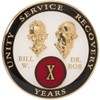 25 Year AA Founders Medallion Red and White Tri-Plate Sobriety