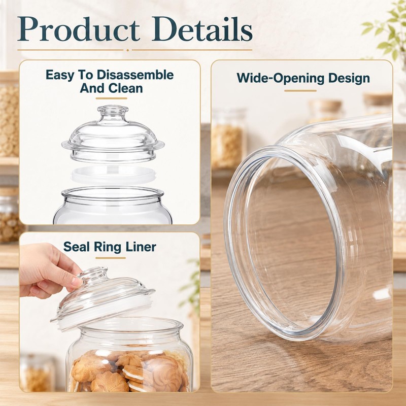 2 Pcs Plastic Candy and Cookie Jars with Lids, Clear