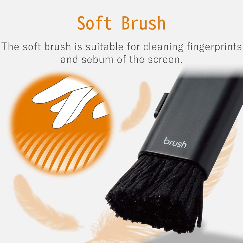 Elecom KBR-014AS Cleaner Brush, Anti-Static Fiber, Compact, Storage-Type, 2-Way, Includes
