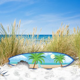 JennyGems Outdoor Surfboard Wall Art with Shark Bite, Nautical Beach Decor, Surfboard Sign, Weather Resistant PVC (4 Foot)