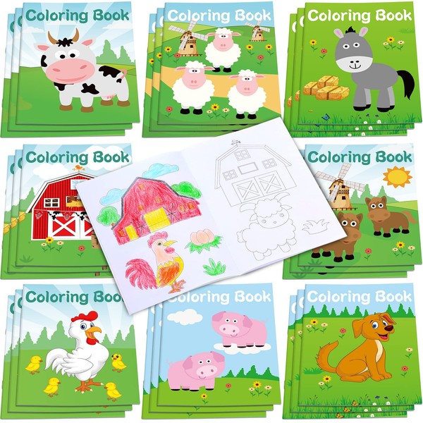 24 Pcs Mini Coloring Books Bulk for Kids Party Favor Set DIY Art Drawing Activity Book for Farmhouse Animals He Lives Christian Easter Bible Theme Birthday Gift Filler (Farmhouse)