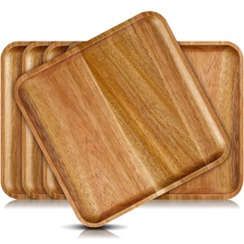 Didaey 6 Pcs Acacia Wood Square Plates 10" Wooden Plates Serving Trays for Meal Dishes Snack Dessert Easy Cleaning and Lightweight