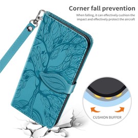 IMEIKONST Compatible with Honor 90 Wallet Case, Premium Leather Flip with [Card Holder] [Magnetic Closure] Shockproof Stand Function Protective Cover for Honor 90. Tree Blue RXZ