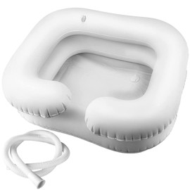 HINATAA Inflatable Hair Wash Basin, Inflatable Bedside Shower with Drain Pipe, Headrest for Washing Hair for Wounds, Seniors, Handicap Wearers (White)