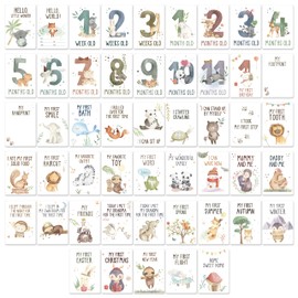 50 Baby Milestone Cards in English, Unisex Milestone Baby Cards for New Parents, Baby Monthly Milestone Cards, Ideal Baby Shower Gifts & Keepsake, New Baby Gift for Boy or Girl, New Mum Gifts