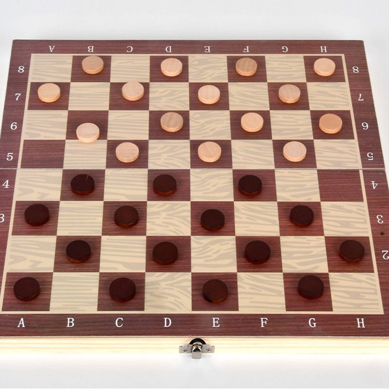 3 In 1 Wooden Chess Checkers Backgammon Set Portable Wooden