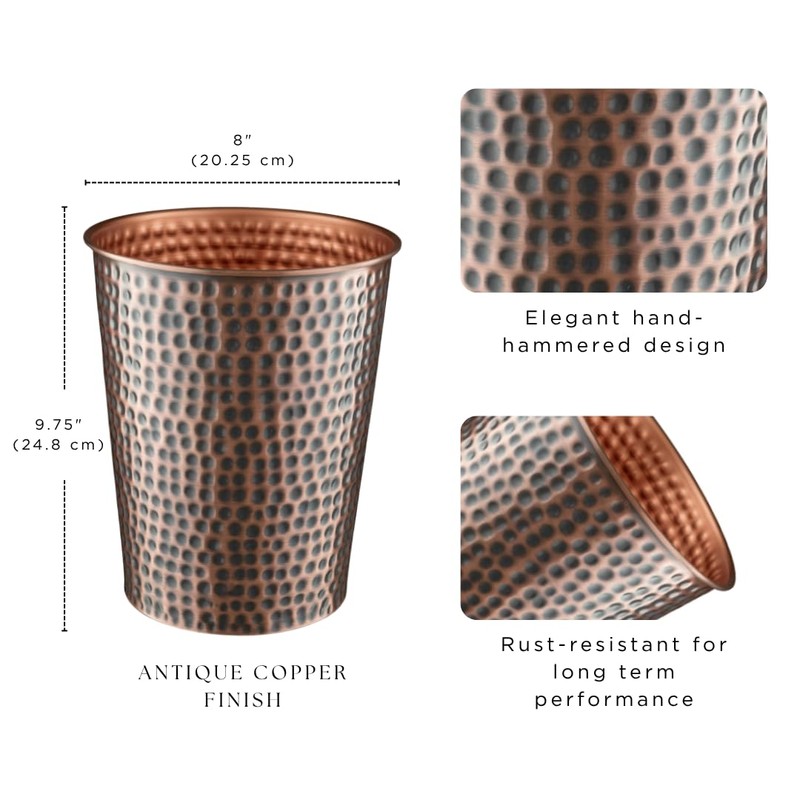 Monarch Abode Copper Hand Hammered Metal Wastebasket for Home Office