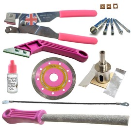 Ceramic Tile Cutters Kit - 4 Porcelain Drills, Hole Saw for Pipes, Blade for Notching, Grinder Saw for Cutting Sockets, File for Trimming Edges, Grout Rake for Cleaning