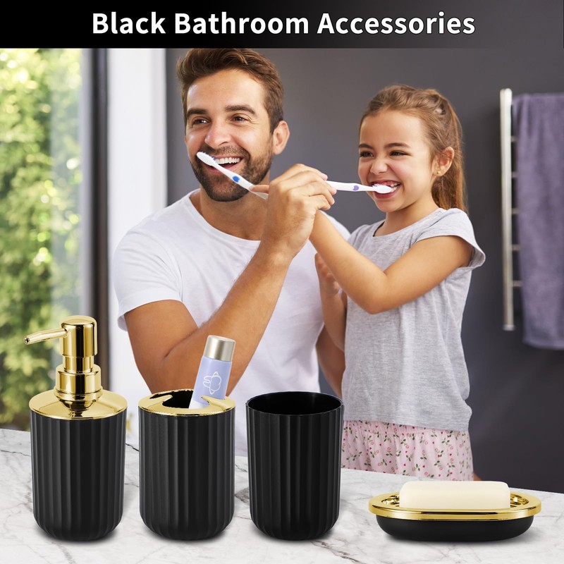 XLHOMO 9PCS Black and Gold Bathroom Accessories Set Complete with