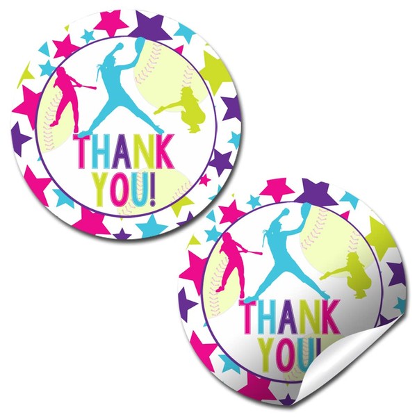 Batter Up Softball Themed Birthday Party Sticker Labels, 40 2"