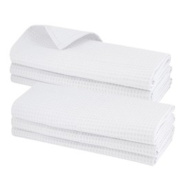 6 x Tea Towels 100% Cotton Waffle Piqué in White
