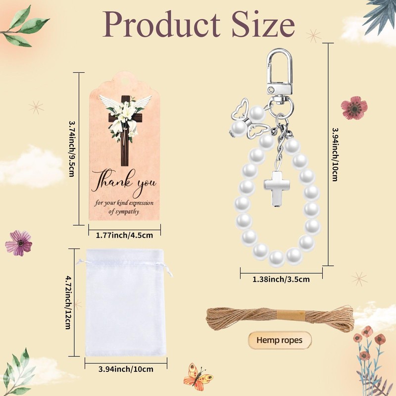 Metacipher 20 Set Funeral Favors for Guests Pearl Angel Keychains