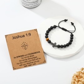 P.BLAKE Cross Bracelet Gifts for Teen Boys, Natural Bead Christian Religious Jesus Easter Catholic Christmas Graduation Jewelry Gifts Presents Ideas for Son Grandson Teenage Men Birthday 8 10 12 14 16 18 13 Year Old Birthday 8-12 Ages