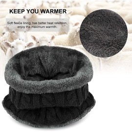 Yutdeng Baby Winter Warm Knit Hat Scarf Gloves Set Touchscreen Gloves Knitted with Circle Loop Scarf Fleece Lined for Ski 3-in-1 Hat Winter Set Unisex, black