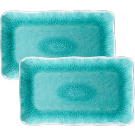 ZAROCRUS Large Melamine Serving Platters for Serving Food, Set of 2, 17" x 10" Melamine Rectanglar Serving Trays for Party, Appetizer and Dessert Use, Dishwasher Safe, Reactive Teal