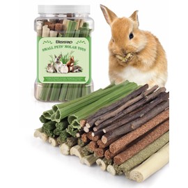 Bissap 54 PCS Rabbit Chew Sticks, Mix Natural Sweet Bamboo Timothy Hay Oat Carrot Chew Stick Apple Branch Bunny Chews for Rabbit Hamster Chinchilla Guinea Pig Small Pet Molar Treats